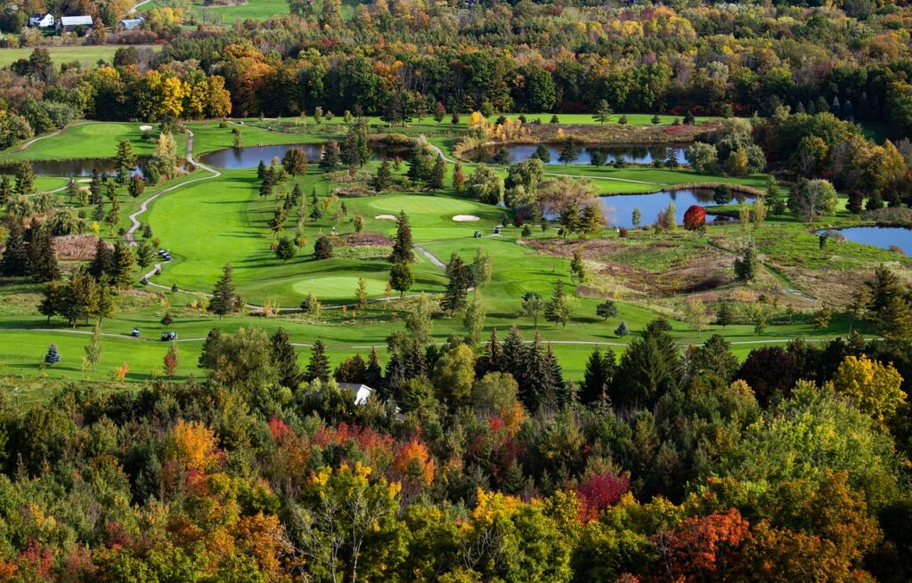 overhead view of country club golf course